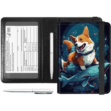 Imagem de Combo de porta-cartões de passaporte e vacina, couro PU com bloqueio de RFID, capa para passaporte para mulheres, capa de couro para carteira de passaporte de viagem com faixa elástica, com caneta,