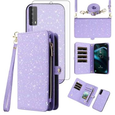 Imagem de Asuwish Capa de telefone para TCL Stylus 5G 2022 com zíper carteira magnética destacável com protetor de tela de vidro temperado e compartimento para cartão com glitter, suporte para celular TLC Stylo
