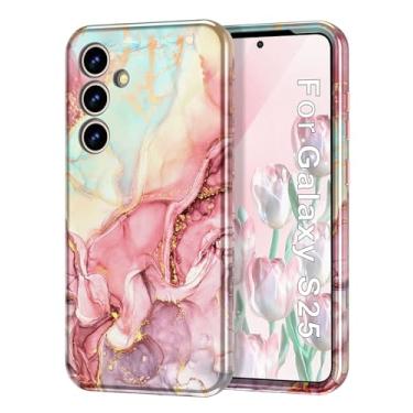 Imagem de Btscase Capa para Samsung Galaxy, [Teste de queda de grau militar] Design de padrão de mármore fino robusto à prova de choque feminino meninas homens capa protetora anti-arranhões, toda ouro rosa