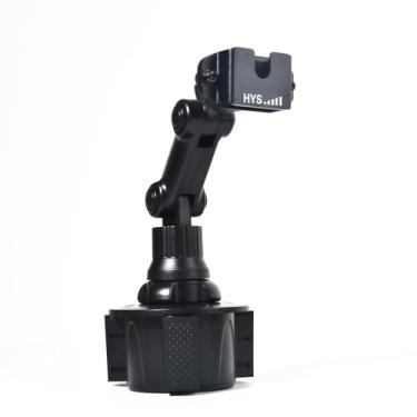 Imagem de HYS Suporte universal de copo de carro de ângulo ajustável para rádio CB portátil/scanner/microfone de alto-falante de ombro, microfone HT/alto-falante remoto/rádio amador CB com botão redondo/suporte
