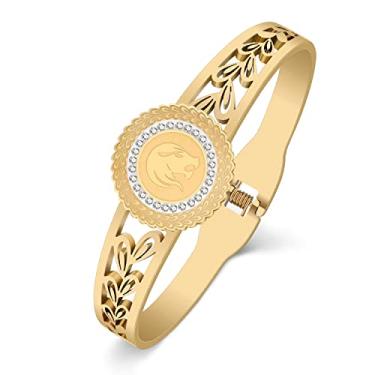 Imagem de YAYAKO Pulseiras de ouro 18 k com signos do zodíaco de aço inoxidável para mulheres, meninas, presentes de melhor amigo, Aço inoxidável, Strass