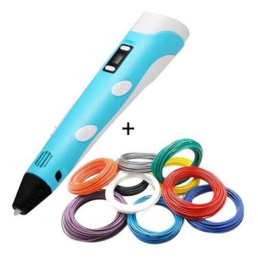 Imagem de Caneta 3d Profissional Azul Com 10 Filamentos Cores Variadas - 3DPEN, 
