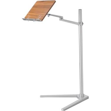 Imagem de Suporte de chão para leitura de livros, suporte de púlpito de chão ajustável em altura e ângulo, com base de liga de alumínio em forma de V, para livros didáticos, livros de música, tablet,