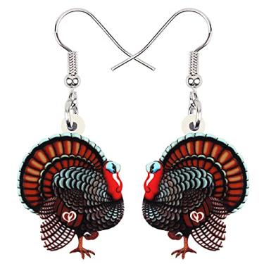 Imagem de BONSNY Brincos de galinha de desenho animado de ação de graças de acrílico pingente de peru joias para mulheres crianças pingentes presentes, Plástico, Sem Pedra Preciosa