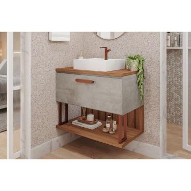 Imagem de Balcão P- Banheiro Duna 1 Porta C- Cuba 80cm Cimento-freijo - Mgm