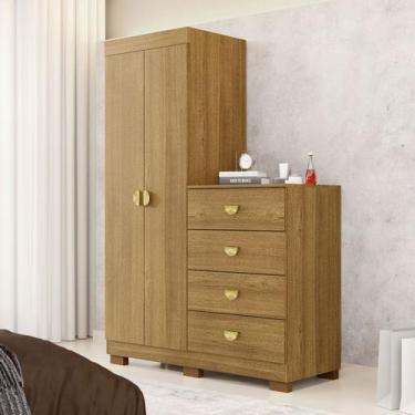Imagem de Cômoda Roupeiro Taywan 2 Portas 4 Gavetas Nature - Pnr Móveis, Marrom,
