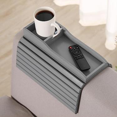 Imagem de GEHE Suporte de copo de sofá, antiqueda, suporte de copo de sofá, bandeja de apoio de braço de bambu natural, mais seguro para sua família, bandeja de braço de sofá portátil para controle