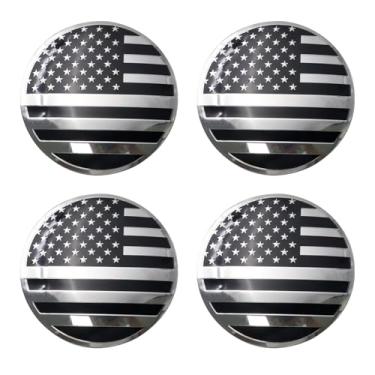 Imagem de 4 peças 8.0 cm 80 mm prata brilhante e preto EUA estrelas e listras logotipo alumínio circular crachá adesivo para aros rodas hub tampa central decalques adesivos para carro caminhão SUV