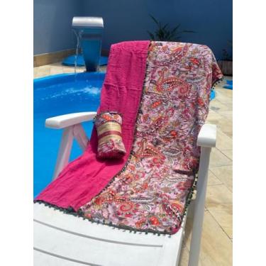 Imagem de Canga Toalha Saída de Praia Piscina Atoalhada Dupla Face Estampada Com Pompons (Estampa 27)