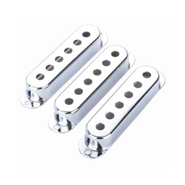 Imagem de ROZILO 3 peças de capas de captador de guitarra de bobina única cromadas (espaçamento de mastro de 52 mm) conjunto de anéis de montagem de captador de cobre para Stratocaster