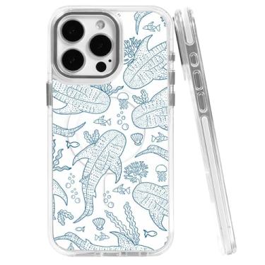Imagem de TnXee Capa para iPhone 16 Pro Max, compatível com MagSafe, capa magnética clássica de proteção à prova de choque transparente - Baleia oceano tubarão recife de coral