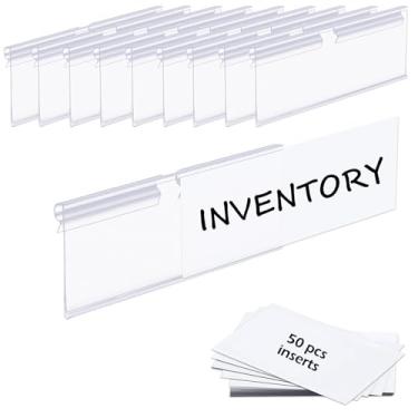Imagem de 50 peças de etiquetas de cesto com encaixe, etiquetas de preço de prateleira de arame de plástico transparente, etiquetas para caixas de armazenamento, suporte de exibição de sinal de mercadoria, 50