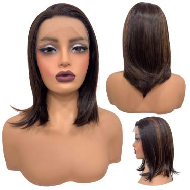 Imagem de Peruca front lace media curta 13x1 castanho luzes F4/27
