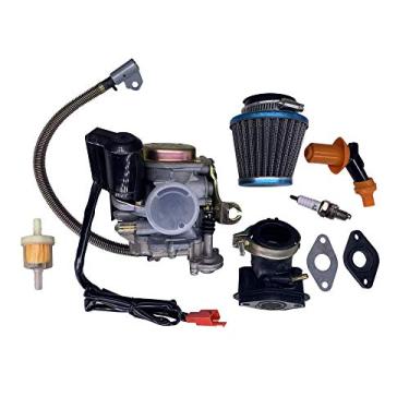 Imagem de Hity Motor Carburador 139QMB PD18J 18 mm para GY6 49cc 50cc 4 tempos scooter motor Taotao com coletor de admissão de filtro de combustível e ar e calços de ajuste tampa da bobina de ignição da vela de