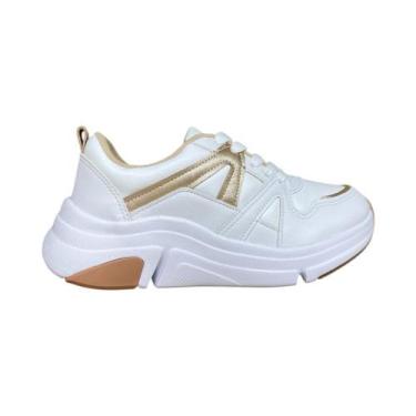 Imagem de Tênis feminino modare casual conforto e estilo, Branco, Dourado, 37