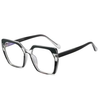 Imagem de Armação de óculos retrô feminina, lente transparente, dobradiça de mola masculina (preto)