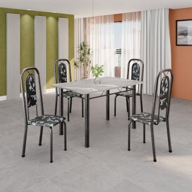 Imagem de Conjunto de Mesa Tubular 120cm X 75cm Tampo Granito Topázio com 4 Cadeiras Lara Preto / Prata