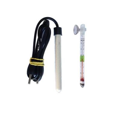 Imagem de Aquecedor Para Peixe 5w + Termômetro Aquário Pequeno - Delfin, 220V