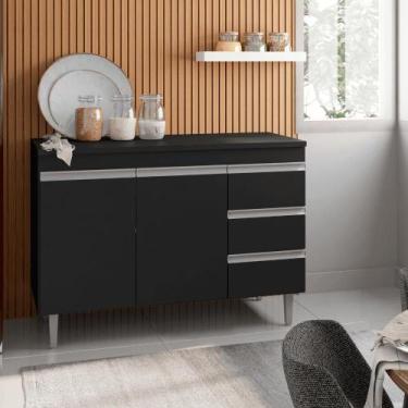 Imagem de Balcão Gabinete de Pia para Cozinha Sem Tampo 100cm Andréia Preto- MAB