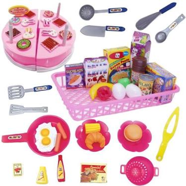 Imagem de Brinquedo Cozinha Infantil com Panelinhas Utensilios e Cestinha de Com