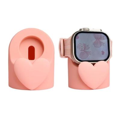Imagem de LUVI Suporte de carregador de relógio bonito para mulheres e meninas para Apple Watch suporte de silicone macio estação de carregamento acessórios de mesa coração rosa