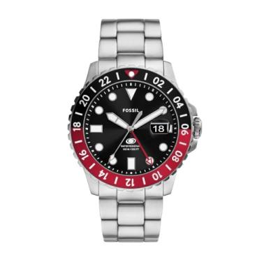 Imagem de Fossil Relógio masculino azul GMT de aço inoxidável, Prata