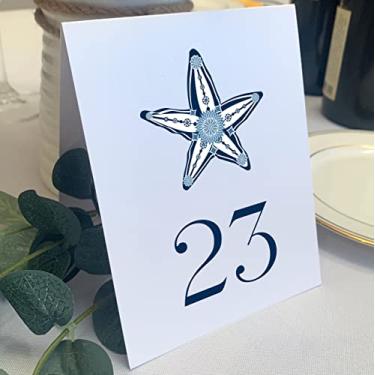 Imagem de Números de mesa de casamento estrela-do-mar, 1-10, dupla face, barraca ou uso em um suporte, ótimo para festas e restaurantes - Feito nos EUA