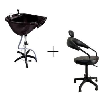 Imagem de kit salão cadeira futurama almofadada + lavatório portátil - PRÓPRIO