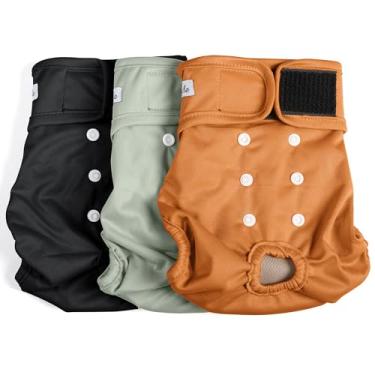 Imagem de Grecle Fraldas Para Cadelas - Fraldas Reutilizáveis Premium Para Cadelas No Cio - Altamente Absorventes, Sem Vazamentos, Com Fechos Ajustáveis, Marrom Preto, M, 1 Pacote