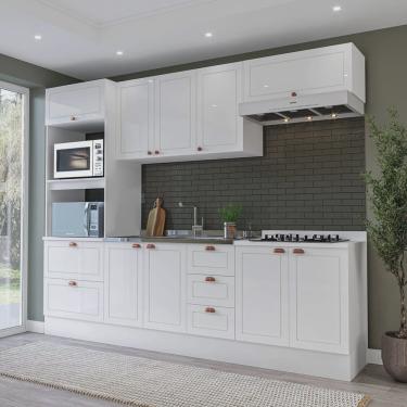 Imagem de Cozinha Pérola com Rodapé 5 Peças Torre Quente Aéreo 3 Portas Balcão 120 Balcão 80 e