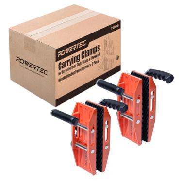 Imagem de POWERTEC Braçadeiras de transporte de pedra de mão dupla para formato de laje, vidro, madeira compensada e granito, ferramentas de elevação de mão dupla, pacote com 2 (72008)