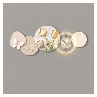 Imagem de Pintura decorativa com relógio Relógio de parede Decoração Luminária de parede para sala de estar, Relógio de parede grande 3D, Escultura de lâmpada de parede de paisagem de escritório para quarto, Co