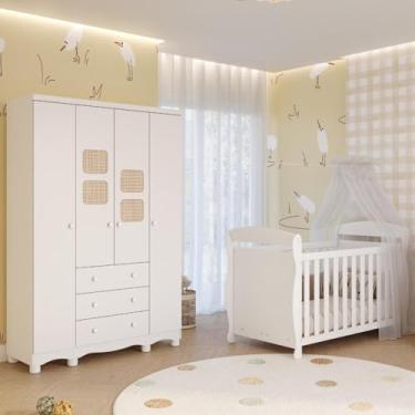 Imagem de Quarto Bebê Completo Berço Americano Marquesa 3em1 Guarda Roupas 4 Portas 3 Gavetas 100% Mdf Telinha