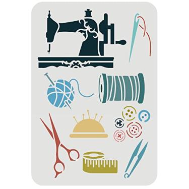 Imagem de FINGERINSPIRE Estêncil de máquina de costura para pintura – Modelo de botões de agulha de fio de plástico de 29,7 x 21 cm para decoração de madeira, azulejos de tecido, móveis