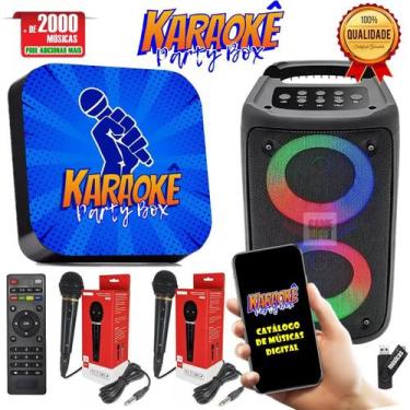 Imagem de Karaoke Party Box Azul +De 2000 Musicas + 2 Microfones + - Karaokê Par