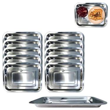 Imagem de 10 Bandejas em Aço Inox Retangular Para Servir Garçom 26cm - Chinatown