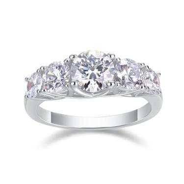 Imagem de Anel de noivado WIC Moissanite, prata esterlina 925, banhado a ouro branco 18K, 1CT 5-Mosan D cor VVS1 transparente, carinho profundo, caixa de presente e certificado GRA, o presente ideal para o seu