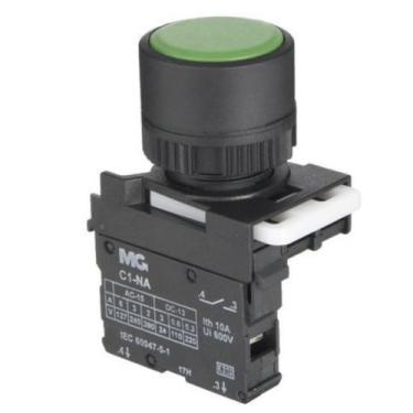 Imagem de Botão Pulsador Verde Faceado Bloco De Contato 1na - MarGirius