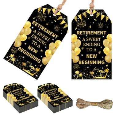 Imagem de Serencatcher Etiquetas de presente Happy Retirement Party - 50 peças pretas e douradas Retirement A Sweet Ending to A New Beginning Thank You Tags com cordão 4 x 9 cm para lembrancinhas de festa