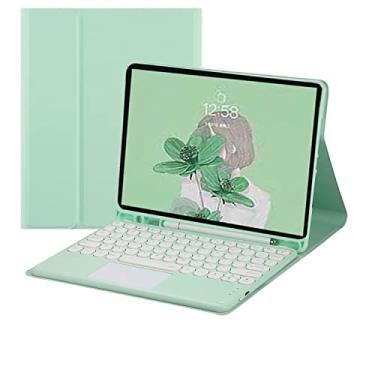 Imagem de Capa com teclado sensível ao toque para Galaxy Tab S9 FE+/Tab S10+/Tab S9+/S8+/S7+/S7 FE 12,4 polegadas, capa com teclado removível touchpad-verde claro