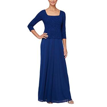 Imagem de Alex Evenings Vestido feminino plus size com corpete de renda elástica, Azul elétrico, 58