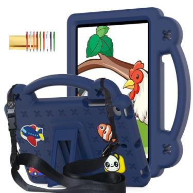 Imagem de Dteck Capa infantil para iPad Mini 5ª geração/iPad Mini 4 3 2 1 7,9 polegadas com suporte/alça, suporte de lápis embutido, desenho animal/carro, capa leve à prova de choque com alça de ombro, azul