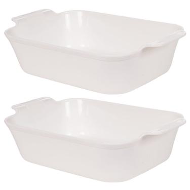 Imagem de Travessa de plástico retangular 2,5 litros marmorizado com 2 unidades Plasutil ref. 16380