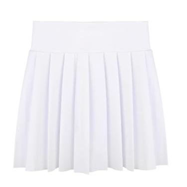 Imagem de Saia de tênis feminina atlética plissada saia de golfe infantil com bolsos shorts esportivos para escola de corrida, Branco, XGG