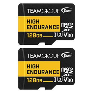 Imagem de TEAMGROUP Alta resistência 128 GB pacote com 2 micro SDXC UHS-I U3 V30 100 MB/s projetado para monitoramento estável durável de longa duração cartão de memória flash câmera de segurança 4K e gravação