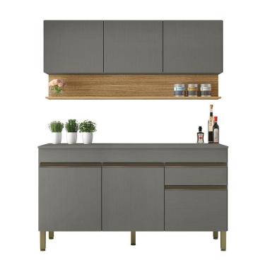 Imagem de Kit Armário De Cozinha E Balcão Completa 1,50m Line Madeirado/grafite Kit`s Paraná