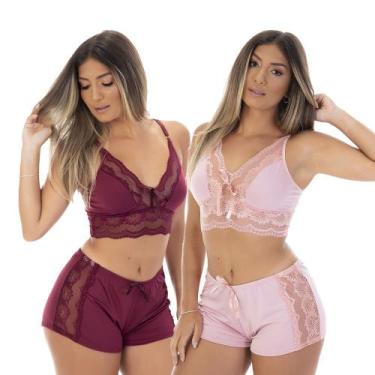 Imagem de Kit 2 Pijamas Baby Dolls Microfibra Renda Short Top - Dakota Lingerie 