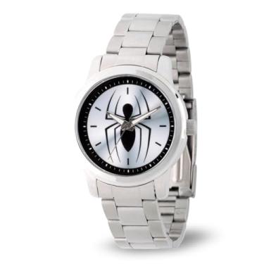 Imagem de MARVEL Relógio masculino de quartzo analógico Homem-Aranha com pulseira de aço inoxidável, prata, 18 (modelo: WMA000209)