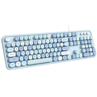 Imagem de Dilter Teclado com fio, 104 teclas, teclados de máquina de escrever, teclado USB Plug and Play Office com teclado numérico, indicadores de tampas, suportes dobráveis para Windows, PC, laptop, desktop (azul colorido)