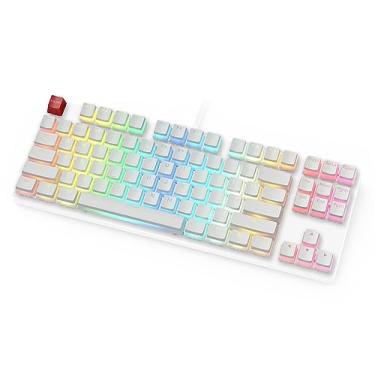 Imagem de Glorious Aura V1 (branco) Pudding Keycaps - Double Shot PBT translúcido para teclados mecânicos, conjunto de 104 teclas, TKL, compacto, layout inglês (EUA) (Aura (branco))